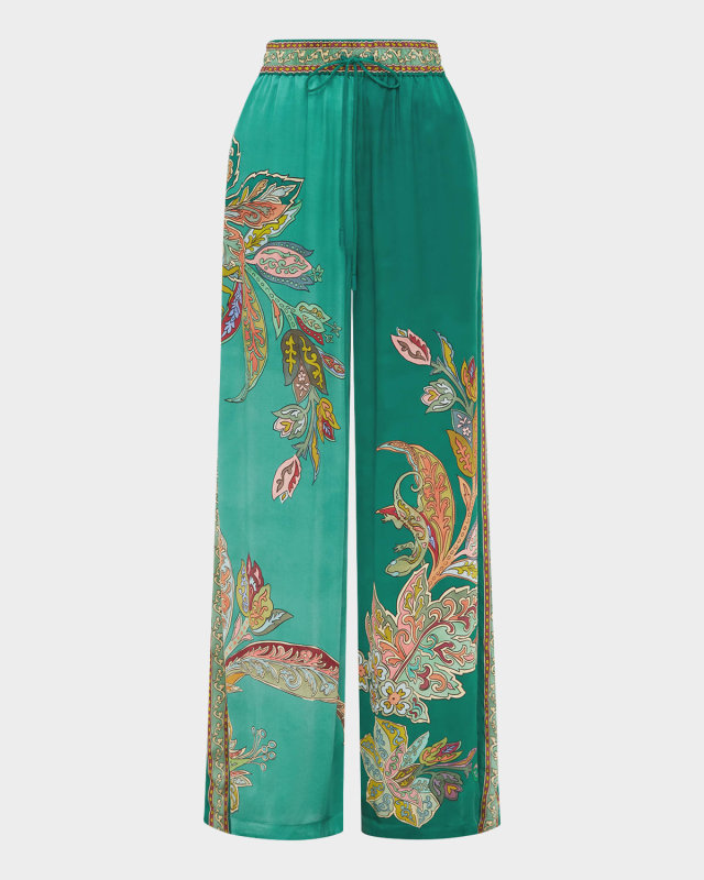 France Wide-Leg Silk Pants