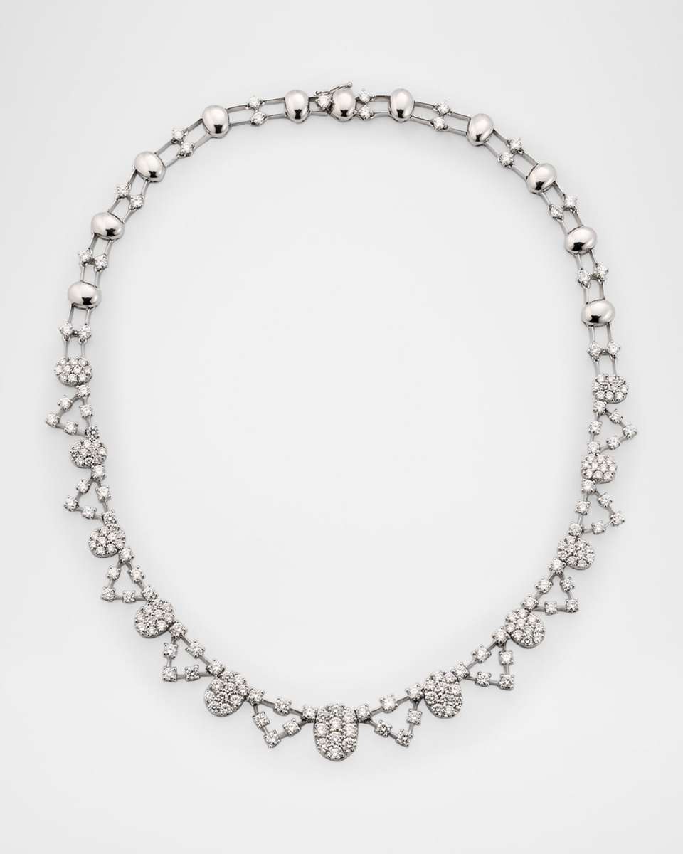 18K White Gold Diamond Oval and Triangle Station Necklace