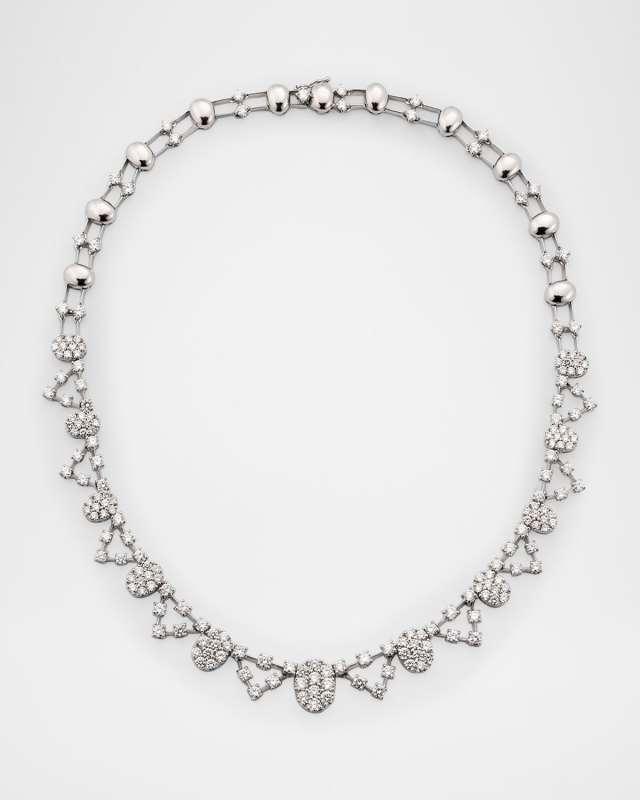 18K White Gold Diamond Oval and Triangle Station Necklace
