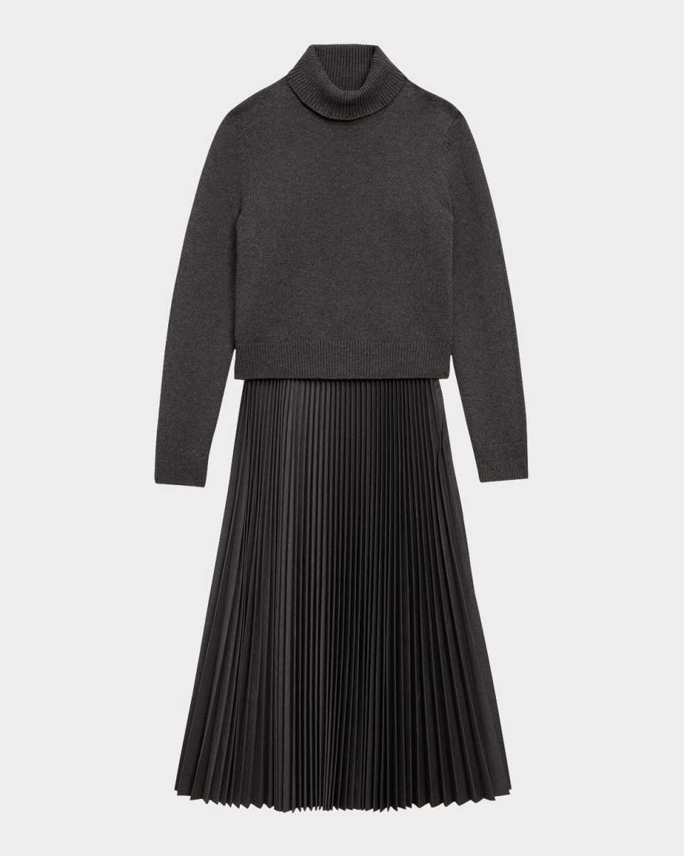 Turtleneck Wool Suiting Combo Midi Dress