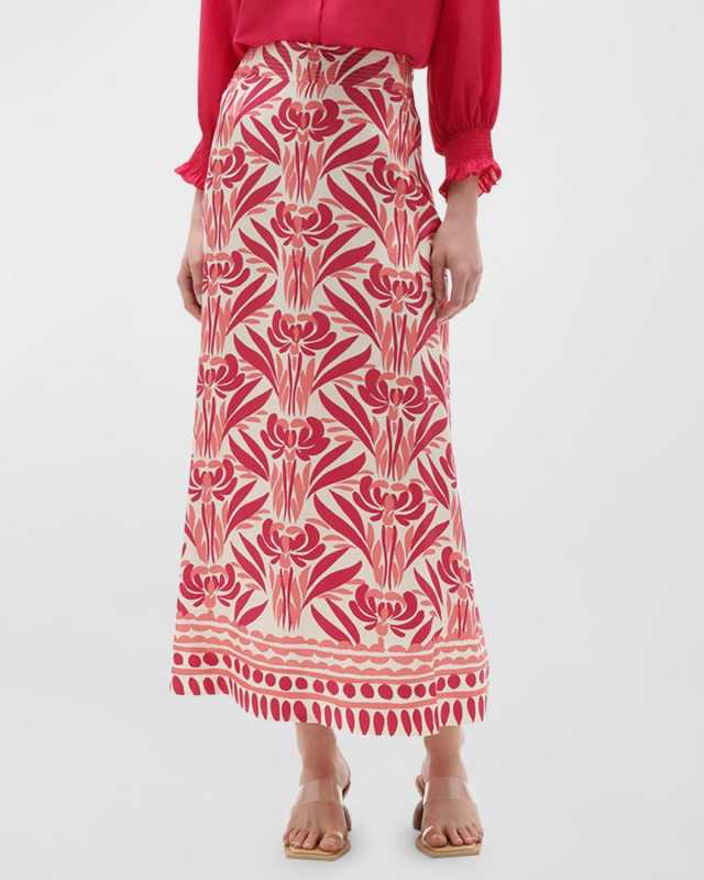 Isla Printed Silk A-Line Midi Skirt