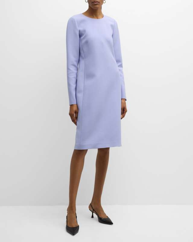 Seamed Long-Sleeve Shift Midi Dress