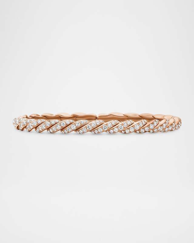 Sculpted Cable Flex Bracelet with Diamonds in 18K Rose Gold, 5mm