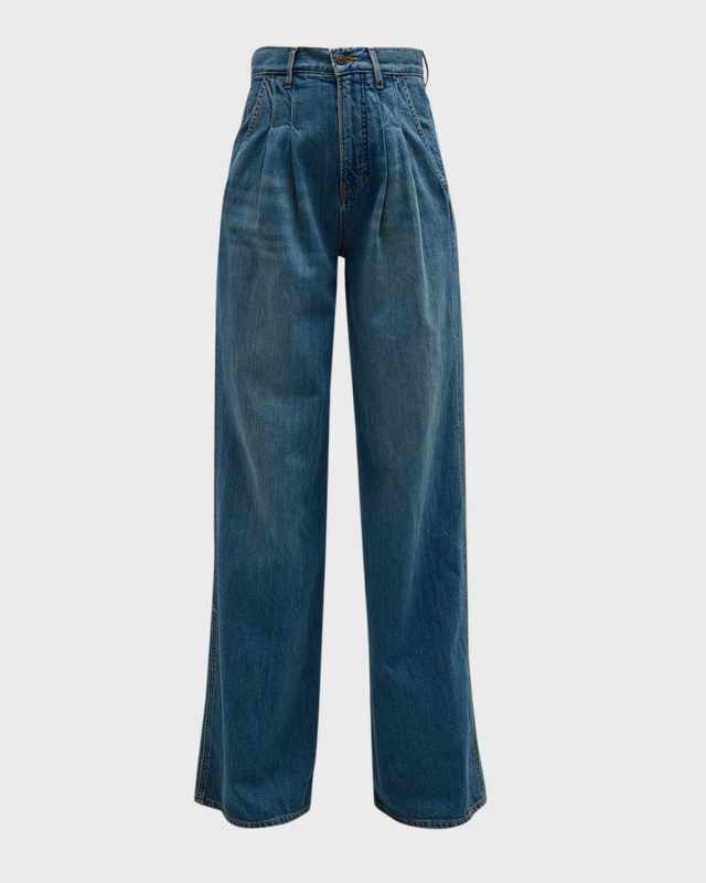 Mia Double-Pleated Wide-Leg Jeans