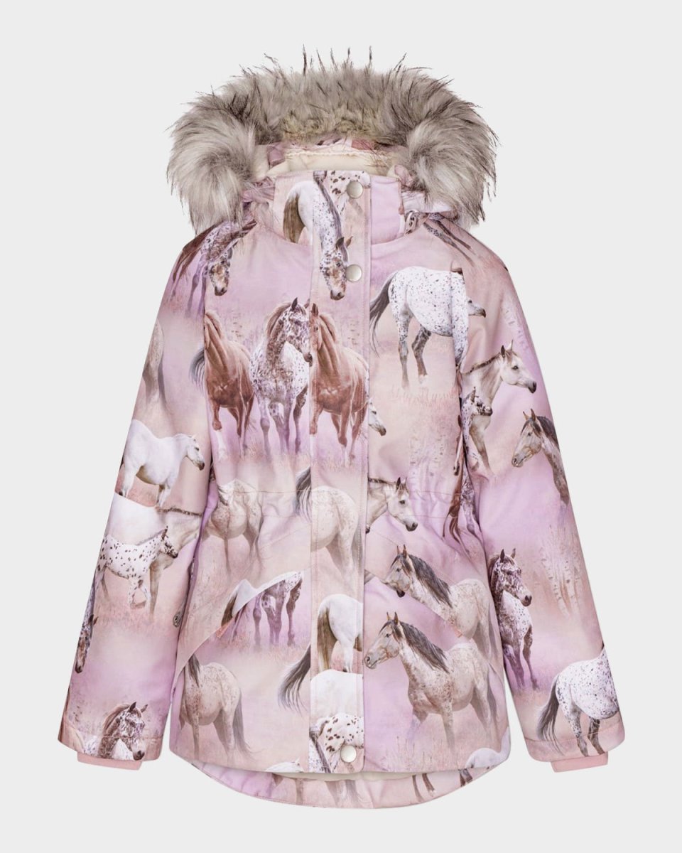 Girl's Cathy Praire Horse-Print Faux Fur Coat, Size 4-7