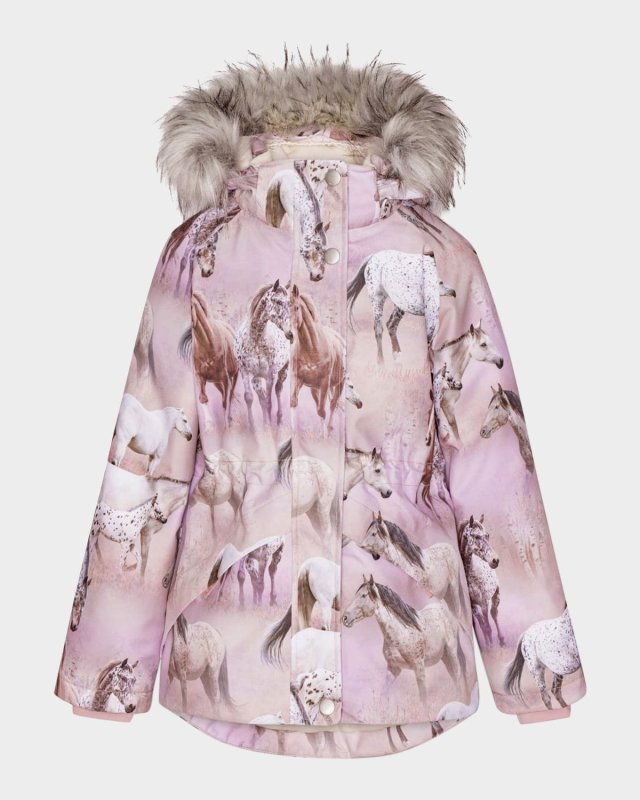 Girl's Cathy Praire Horse-Print Faux Fur Coat, Size 4-7