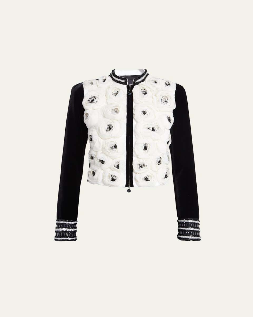 Silk Rose-Embroidered Velvet Jacket