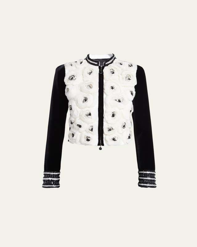 Silk Rose-Embroidered Velvet Jacket