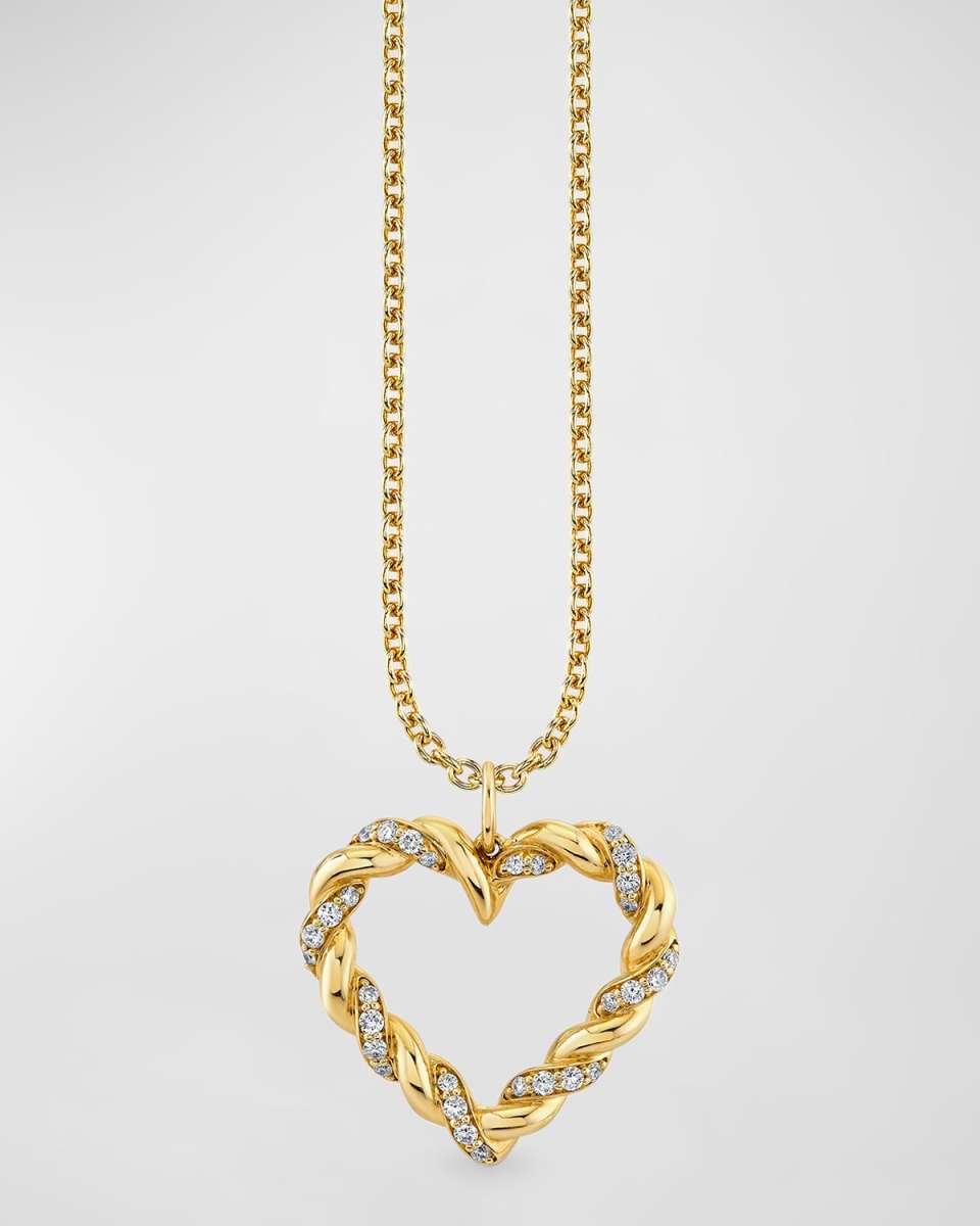 Pave Rope Heart Charm on Light Tiffany Chain, 18"L
