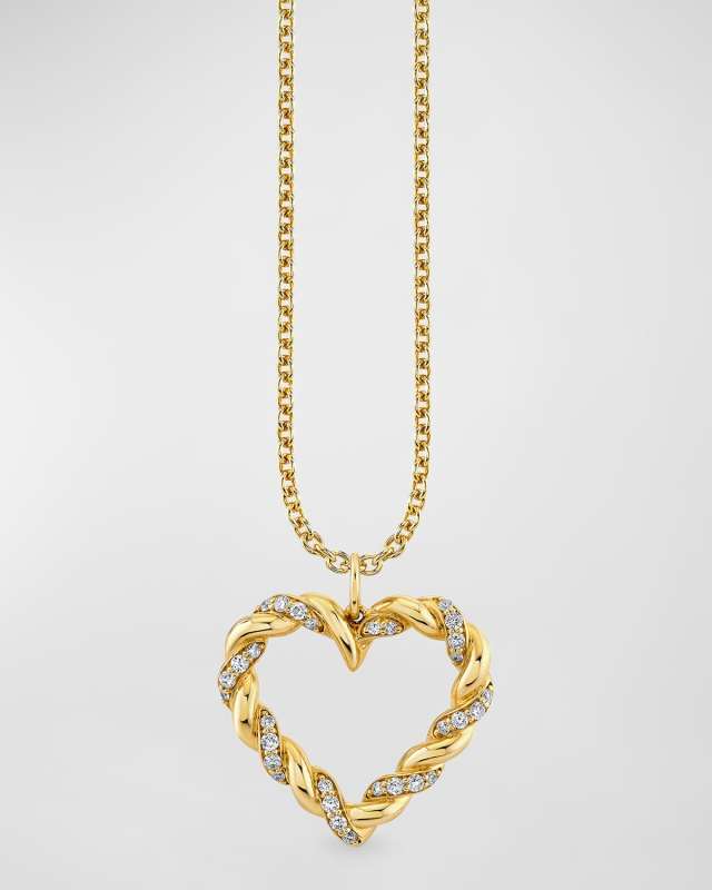 Pave Rope Heart Charm on Light Tiffany Chain, 18"L
