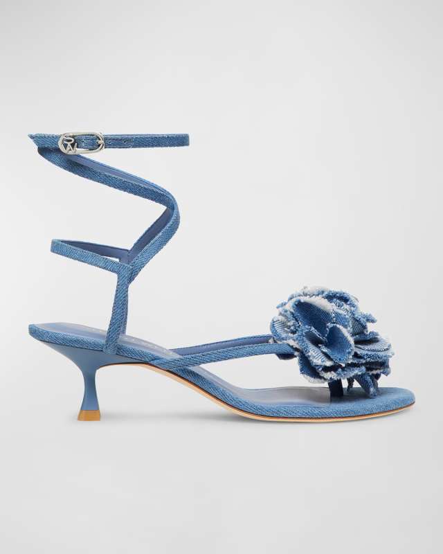 Belize Denim Flower Ankle-Strap Sandals