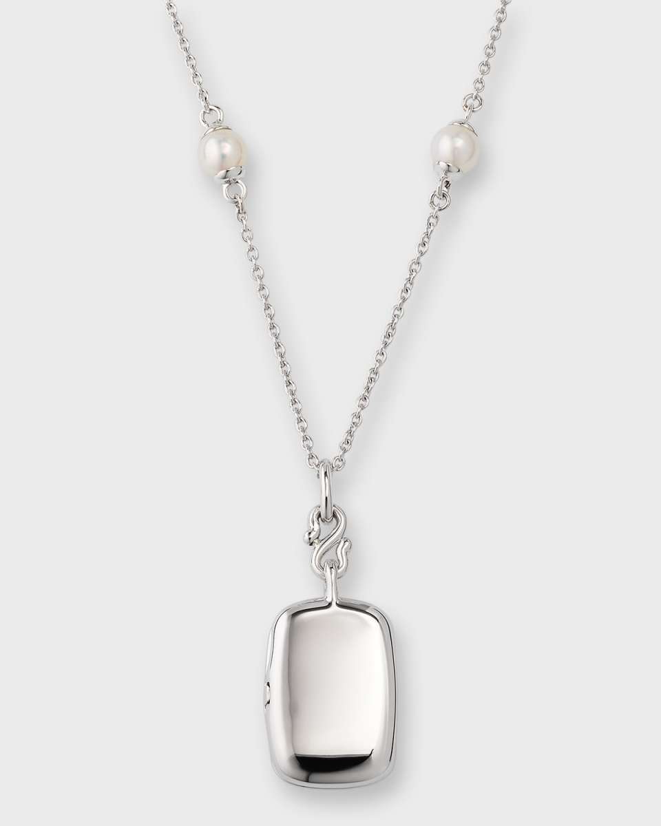 Sterling Silver Britt Slim Locket Pearl Chain Necklace