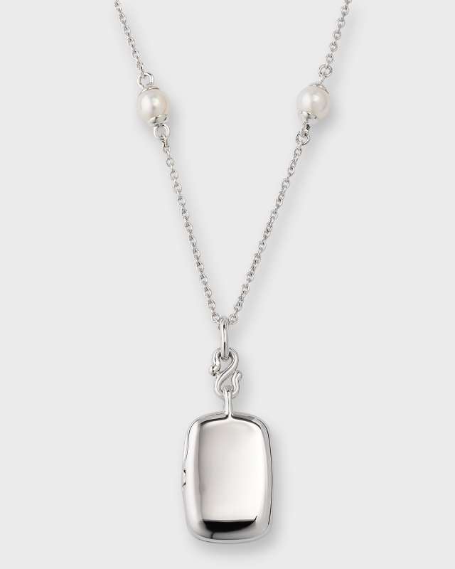 Sterling Silver Britt Slim Locket Pearl Chain Necklace