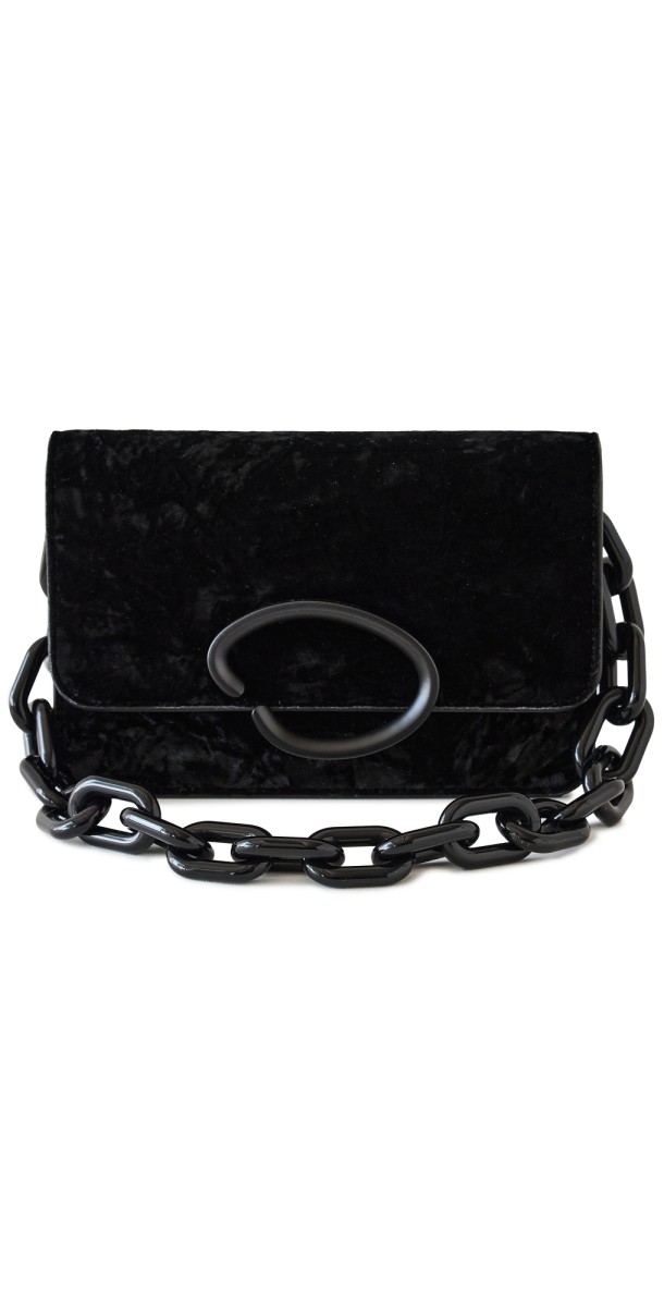 Oscar de la Renta O-Pochette Velvet Handbag Black
