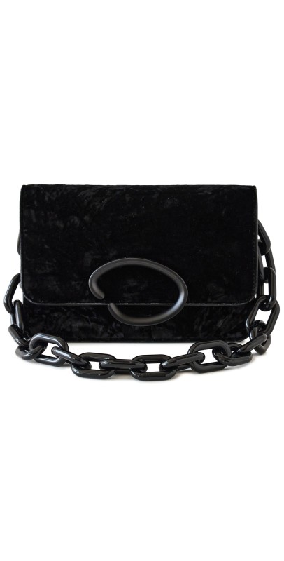 Oscar de la Renta O-Pochette Velvet Handbag Black