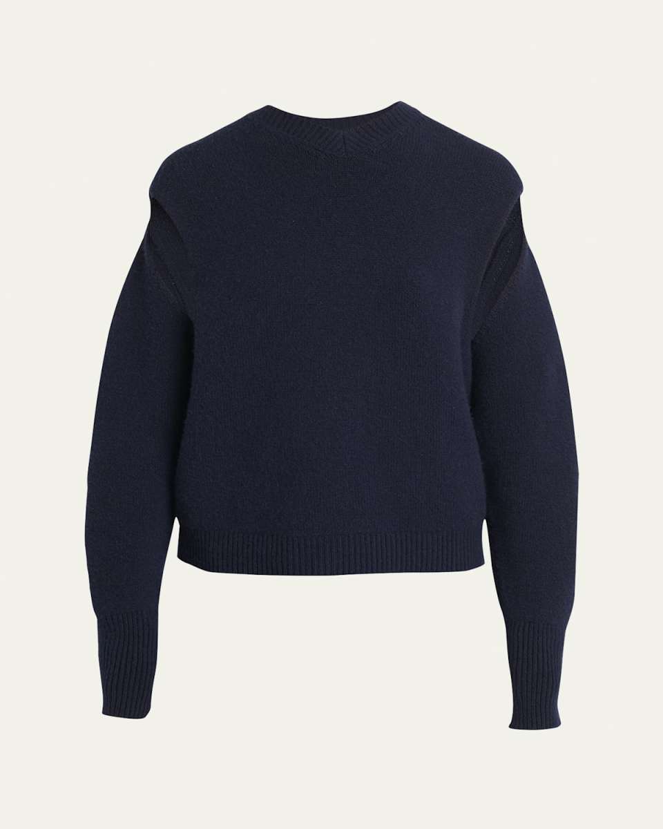 Cutout Sleeve Brushed Cashmere Sweater, Navy