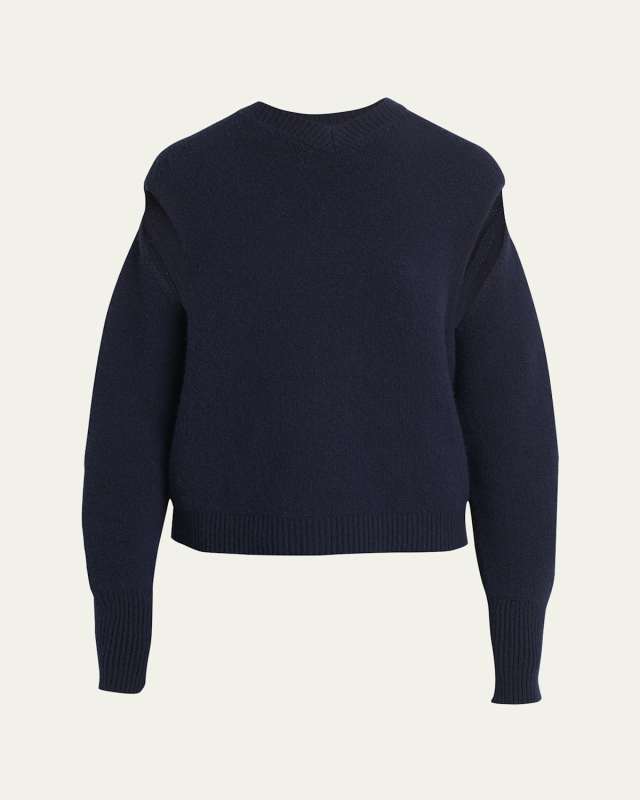 Cutout Sleeve Brushed Cashmere Sweater, Navy