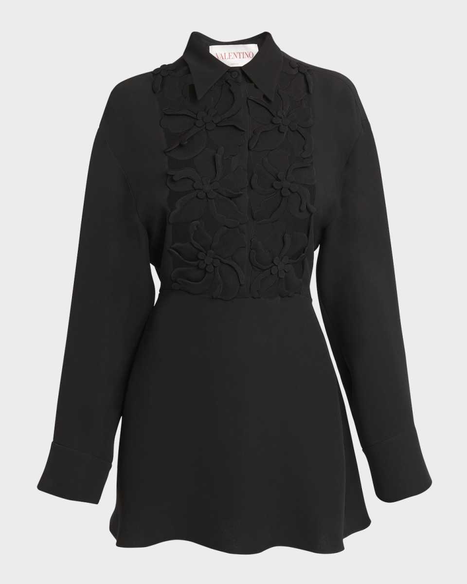 Flower Cutout Bib Mini Shirtdress