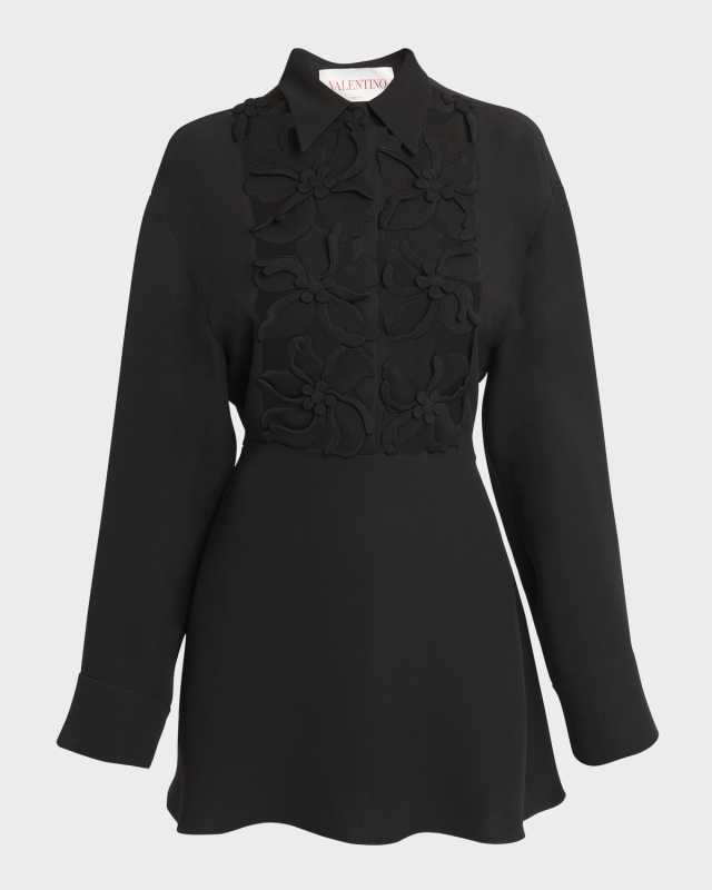 Flower Cutout Bib Mini Shirtdress