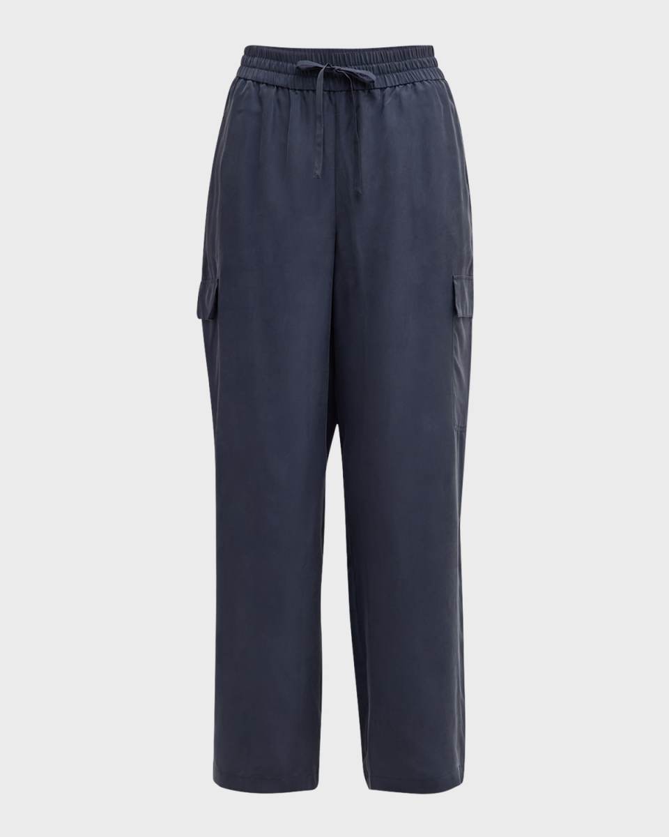 Petite Cropped Washed Silk Cargo Pants