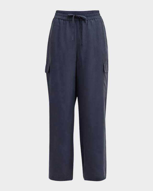 Petite Cropped Washed Silk Cargo Pants