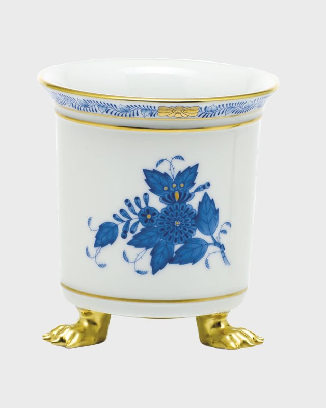 Chinese Bouquet Blue Mini Cache Pot with Feet