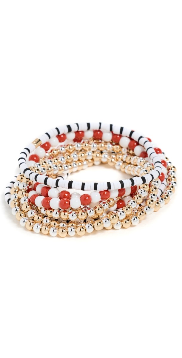 Roxanne Assoulin Mixed Metal Ball Bead, Heishi, and Enamel Bracelet White Multi