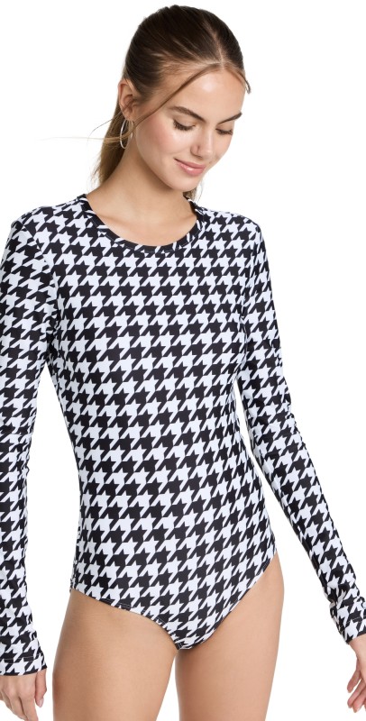 Cover Long Sleeve Rash Guard Swimsuit Houndstooth