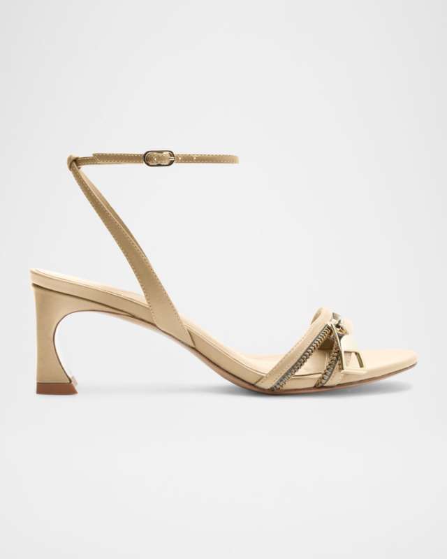Zoe Leather Zipper Ankle-Strap Sandals