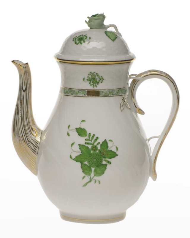 Chinese Bouquet Green Coffee Pot with Rose