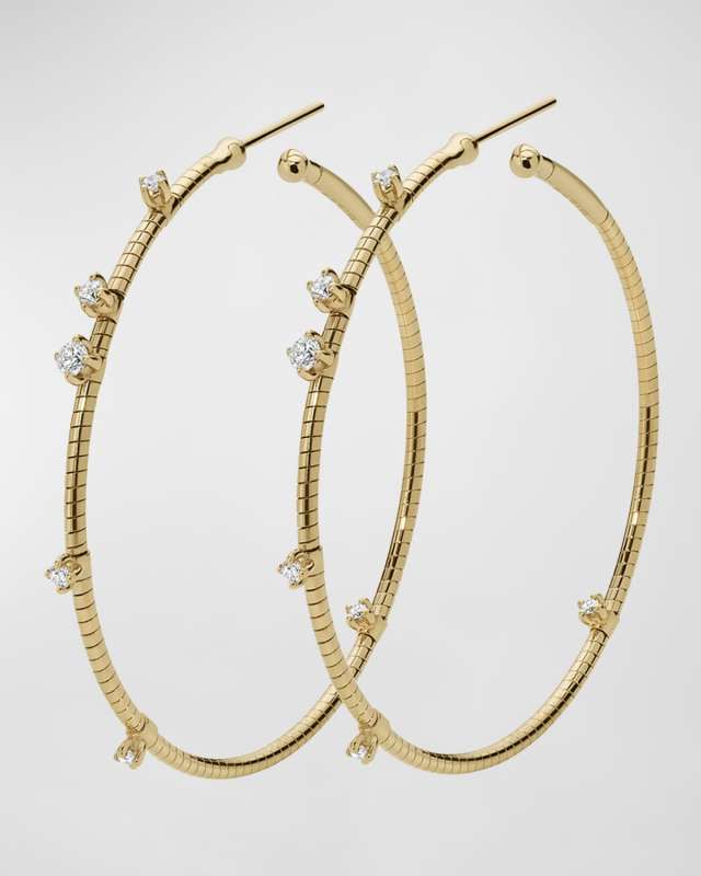 18k Yellow Gold Diamond Hoop Earrings