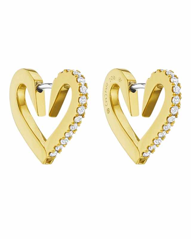 18k Gold Small Diamond Heart Hoop Earrings