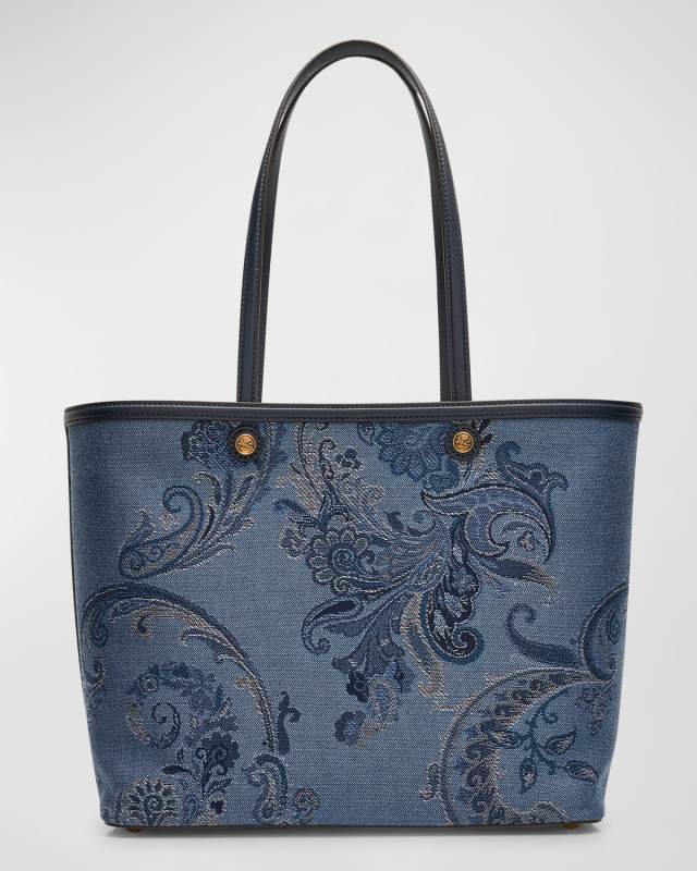 Flower Denim Jacquard Shopping Tote Bag