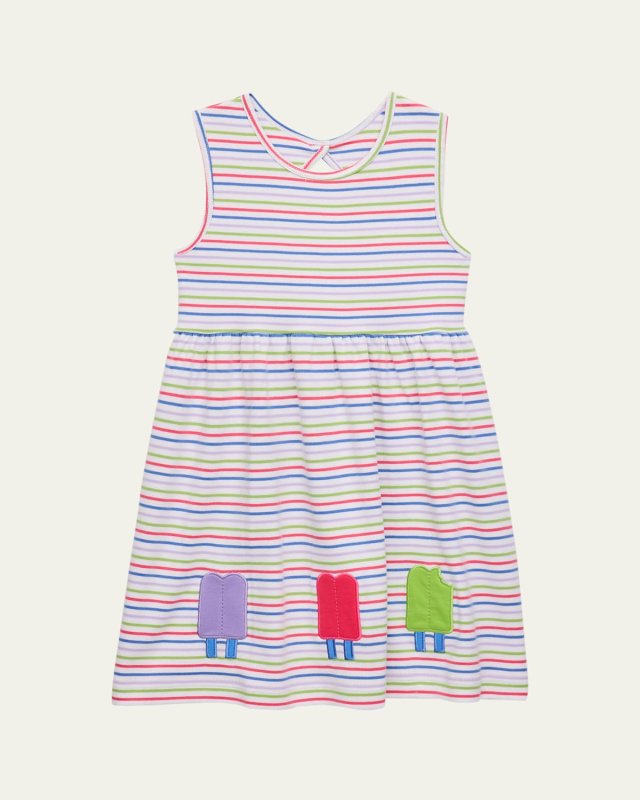 Girl's Multi-Stripe Knit Dress with Popsicles, Size 2-6