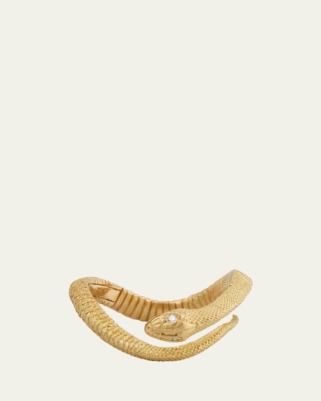 18K Yellow Gold Diamond Serpent Ring, Size