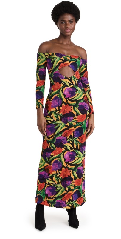 Dur Doux Maxi Floral Diamond Cutout Dress Multi