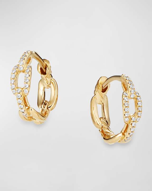 Stax Chain-Link Hoop Earrings with Diamonds in 18K Gold, 12.5mm