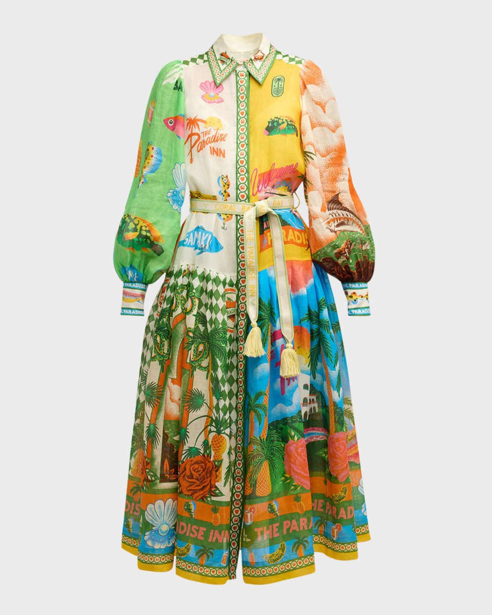 x Alan Berry Rhys Paradiso Tie-Belt Midi Shirtdress