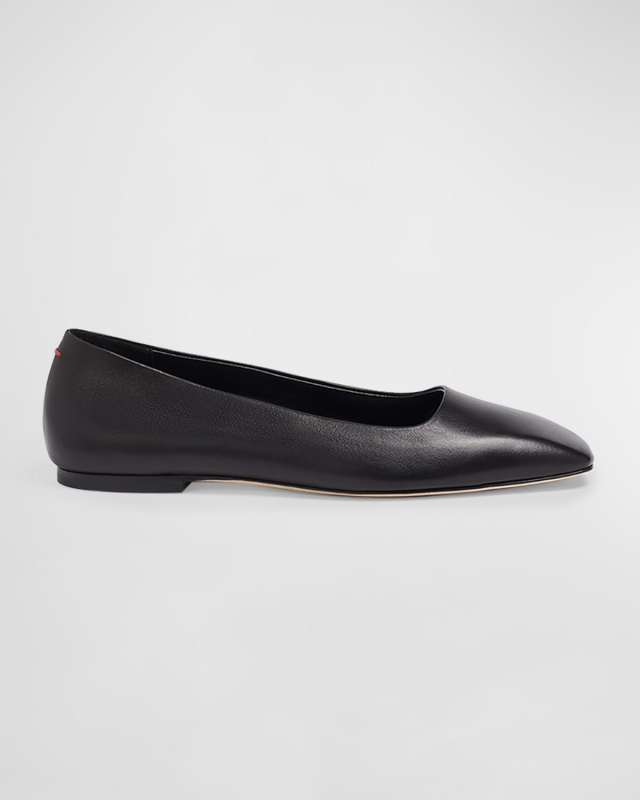 Ida Leather Square-Toe Ballerina Flats
