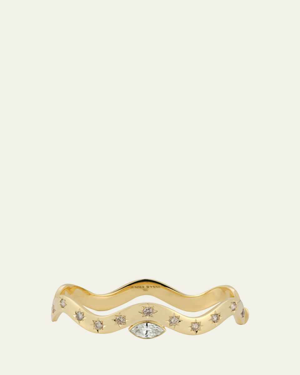 18k Yellow Gold Anniversary Wave Cuff With Diamond Marquis