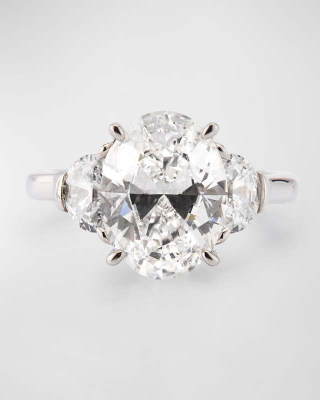 Lab Grown Diamond 18K White Gold Oval and Half Moon Ring, Size 6