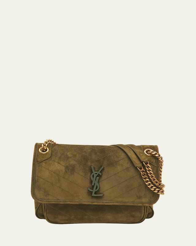 Niki Medium Flap YSL Shoulder Bag in Quilted Suede
