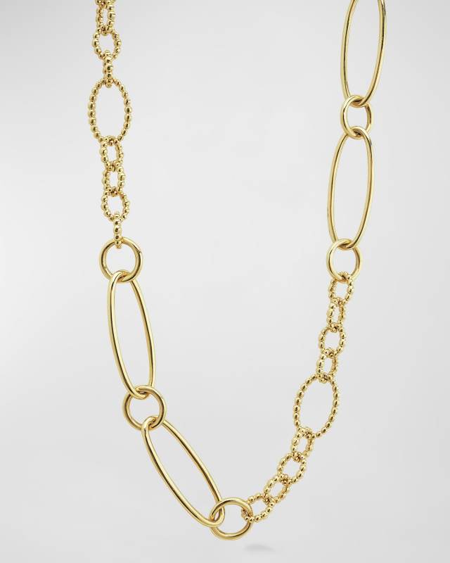 18k Gold Caviar Fluted & Smooth Chainlink Necklace