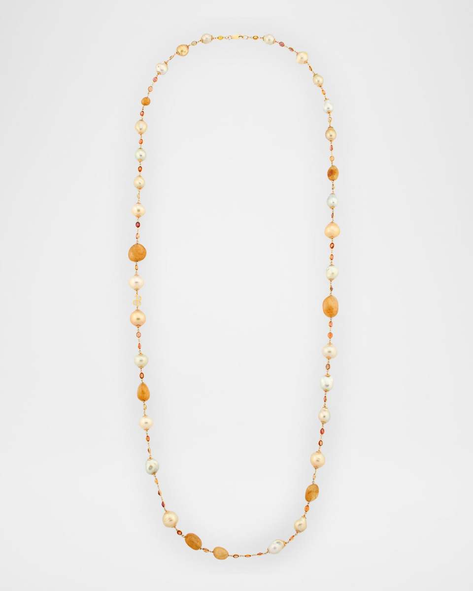 18K Yellow Gold South Sea Pearl and Sapphire Necklace, 42"L