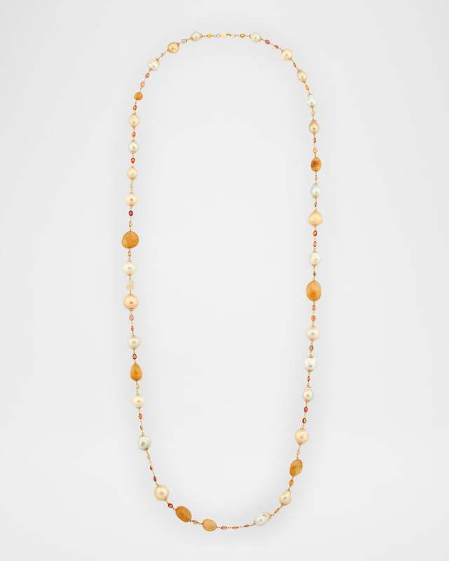 18K Yellow Gold South Sea Pearl and Sapphire Necklace, 42"L