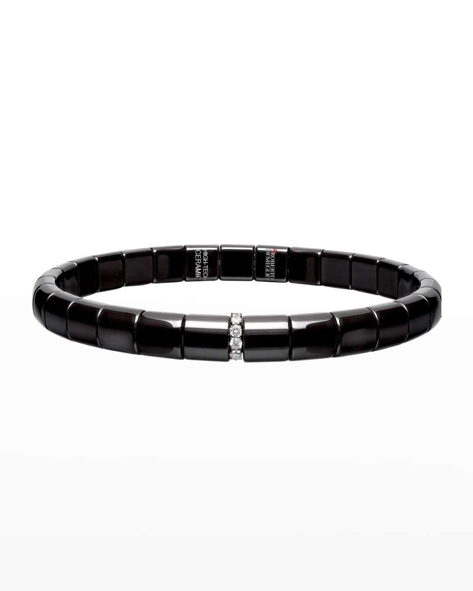 Black Ceramic & 18K White Gold Bracelet with Diamonds, 0.07 tdcw