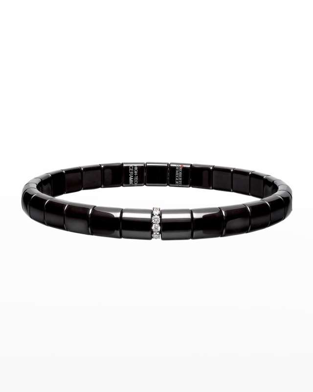 Black Ceramic & 18K White Gold Bracelet with Diamonds, 0.07 tdcw