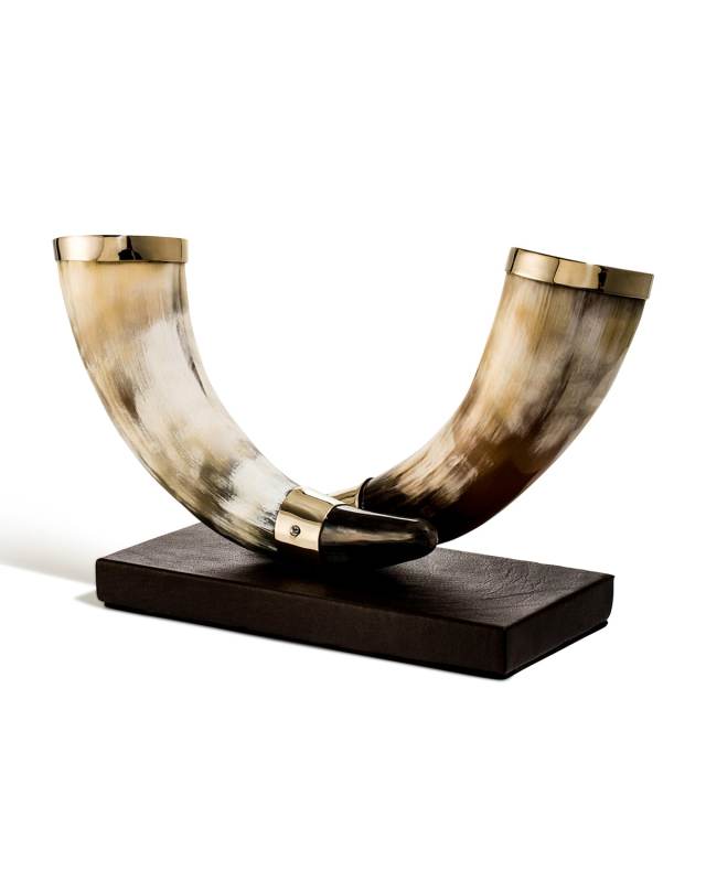 Light Bull Horn & Leather Candleholders