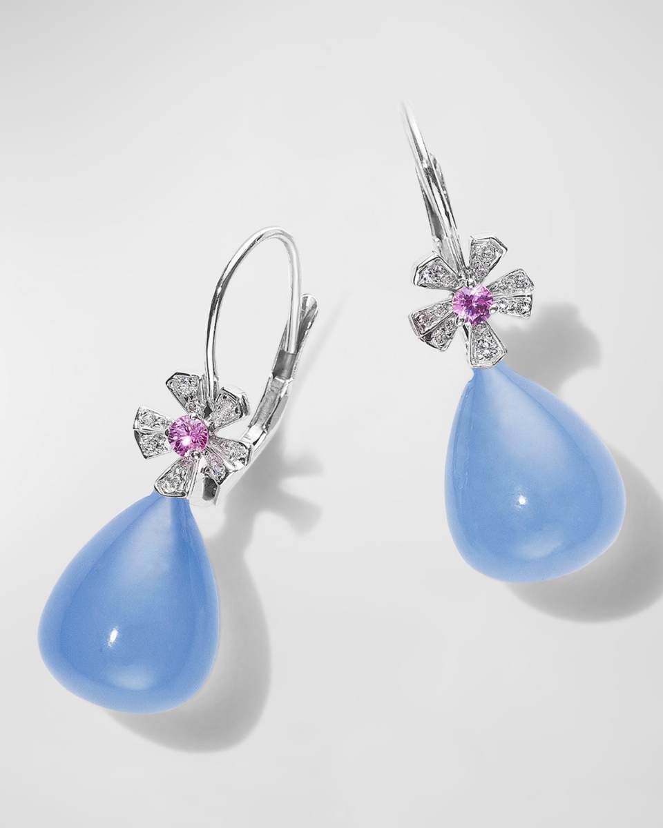 18K Yellow Gold Wonderland Teardrop Chalcedony Diamond Earrings