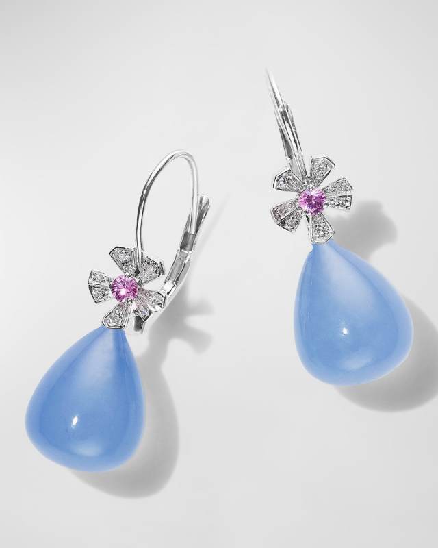 18K Yellow Gold Wonderland Teardrop Chalcedony Diamond Earrings